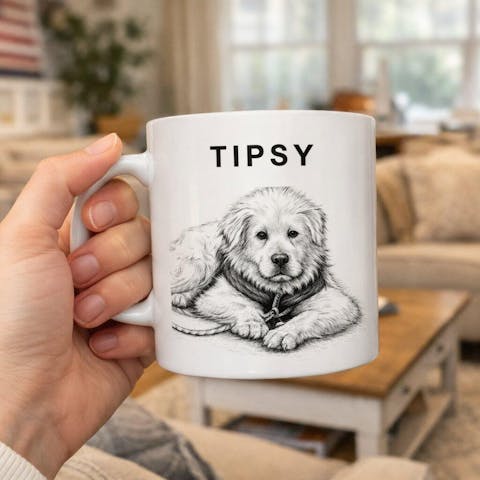 Charcoal Pet Portrait - Personalized Mug, Pet Drawing Portrait Gift