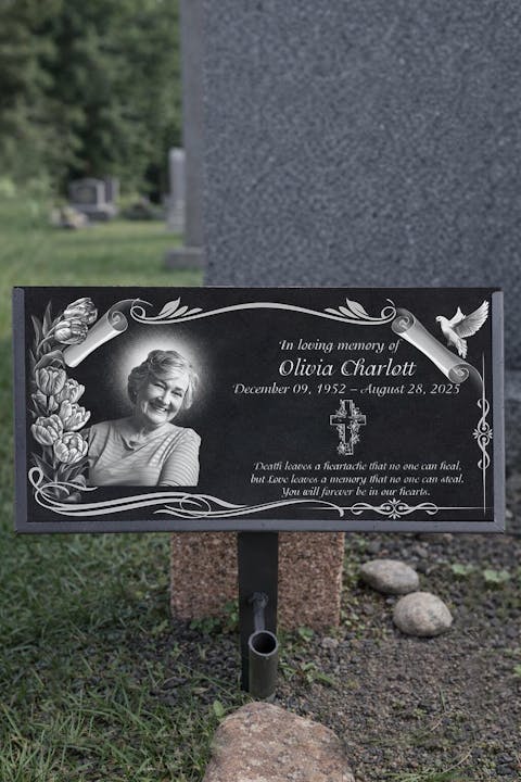 Love Leaves A Memory That No One Can Steal - Personalized Granite Headstone With Stand , Memorial Gift, Sympathy Gift For Loss Of Loved One