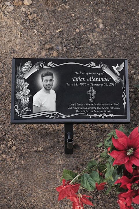 Love Leaves A Memory That No One Can Steal - Personalized Granite Headstone With Stand , Memorial Gift, Sympathy Gift For Loss Of Loved One