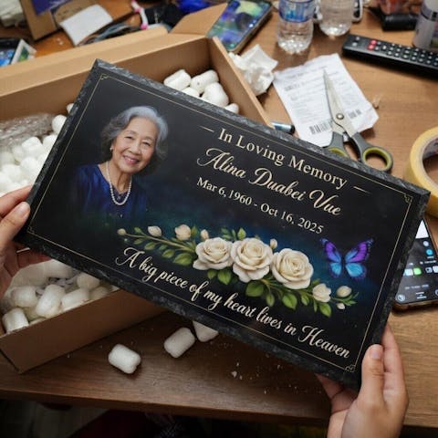 Your Memory Lives On In Our Hearts - Personalized Granite Headstone With Stand, Memorial Gift For Loss Of Loved One