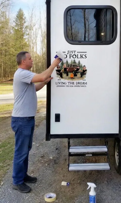 Living the Dream One Kid’s Inheritance At A Time - Personalized Decal, Funny Camping Gift For Old Parents, Grandparents