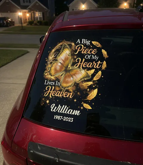Butterfly Big Piece Of My Heart Lives In Heaven - Personalized Decal, Memorial Gift For Loss Of Loved One