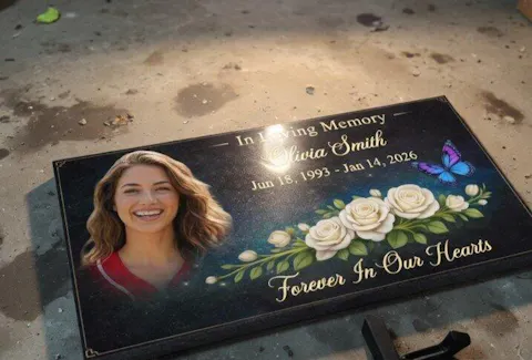 Your Memory Lives On In Our Hearts - Personalized Granite Headstone With Stand, Memorial Gift For Loss Of Loved One