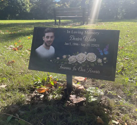 Your Memory Lives On In Our Hearts - Personalized Granite Headstone With Stand, Memorial Gift For Loss Of Loved One