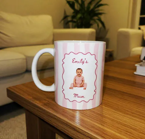 A Tiny Face, A Lifetime Of Love - Personalized Mug, Gift For Mom, Custom Photo Keepsake, Minimalist Pastel Color Stripe Design