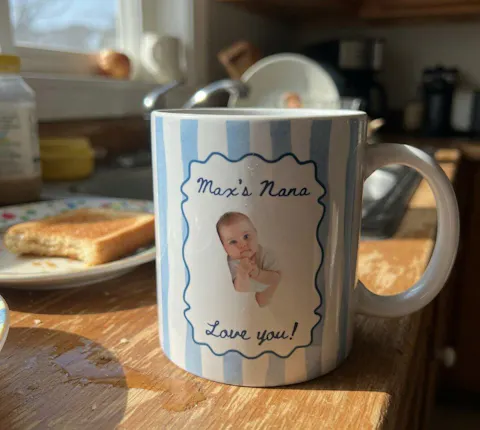 A Tiny Face, A Lifetime Of Love - Personalized Mug, Gift For Mom, Custom Photo Keepsake, Minimalist Pastel Color Stripe Design