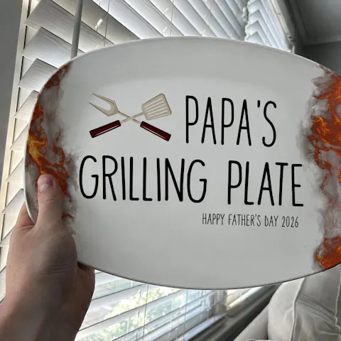 Daddy's Grilling Plate - Personalized Platter, Happy Father's Day Gift, BBQ Lover Gift For Dad,Grill Master Daddy Birthday Gifts