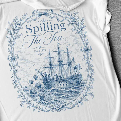 Blue Toile Spilling The Tea Since 1773 Shirt, Vintage Patriotic Tee, America 250th Anniversary Shirt, Boston Tea Party Tee