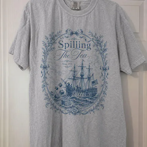 Blue Toile Spilling The Tea Since 1773 Shirt, Vintage Patriotic Tee, America 250th Anniversary Shirt, Boston Tea Party Tee
