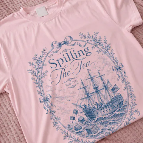 Blue Toile Spilling The Tea Since 1773 Shirt, Vintage Patriotic Tee, America 250th Anniversary Shirt, Boston Tea Party Tee