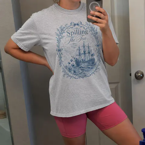 Blue Toile Spilling The Tea Since 1773 Shirt, Vintage Patriotic Tee, America 250th Anniversary Shirt, Boston Tea Party Tee