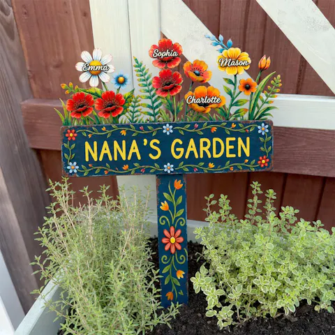 Every Flower Holds A Name Mama Loves - Personalized Plaque Stake, Custom Children Names, Heartfelt Gift For Mom & Grandma