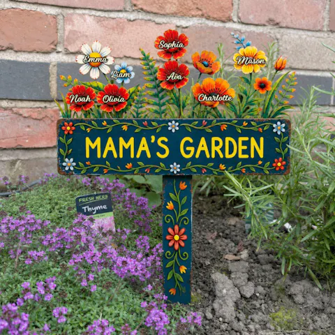 Every Flower Holds A Name Mama Loves - Personalized Plaque Stake, Custom Children Names, Heartfelt Gift For Mom & Grandma