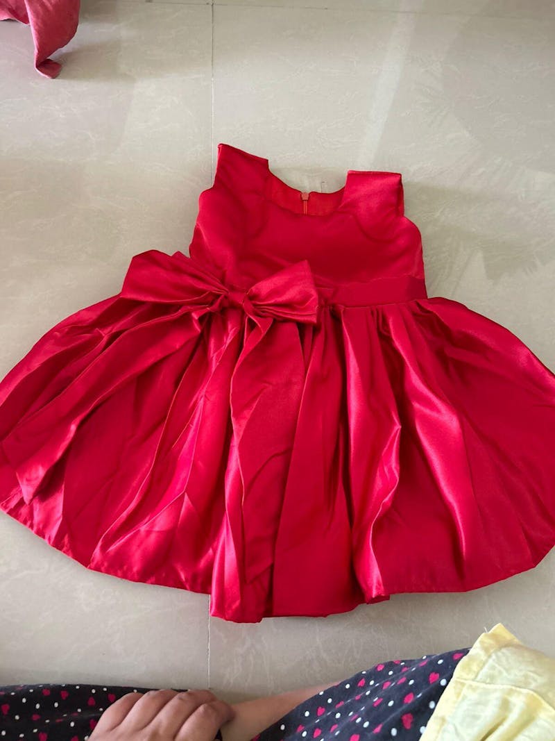 Cutedoll Red Color Silk Sleeveless Kids Frock Dress