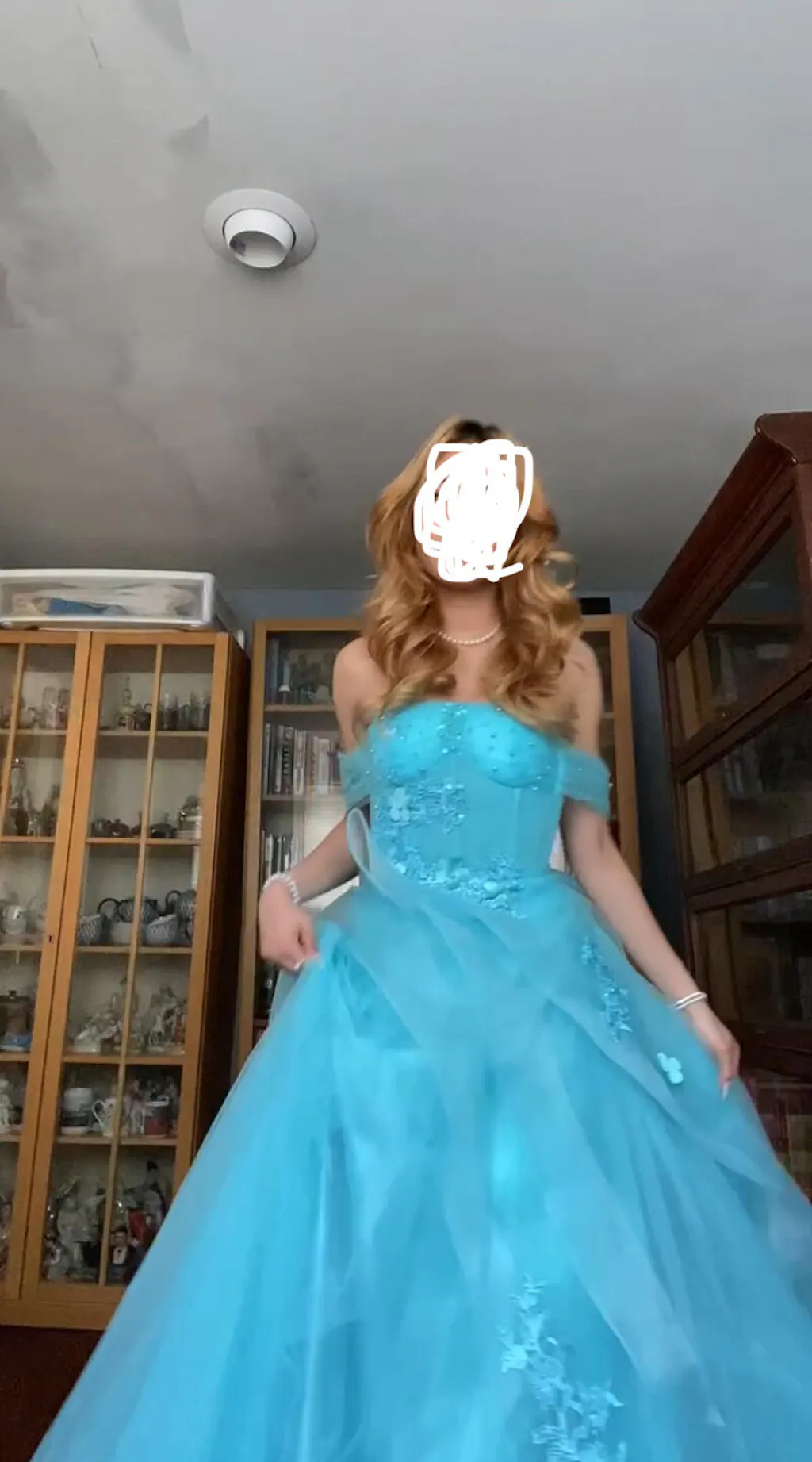 Charming Column Tulle Lace Off-The-Shoulder Sleeveless Blue Prom Dress With Split Front
