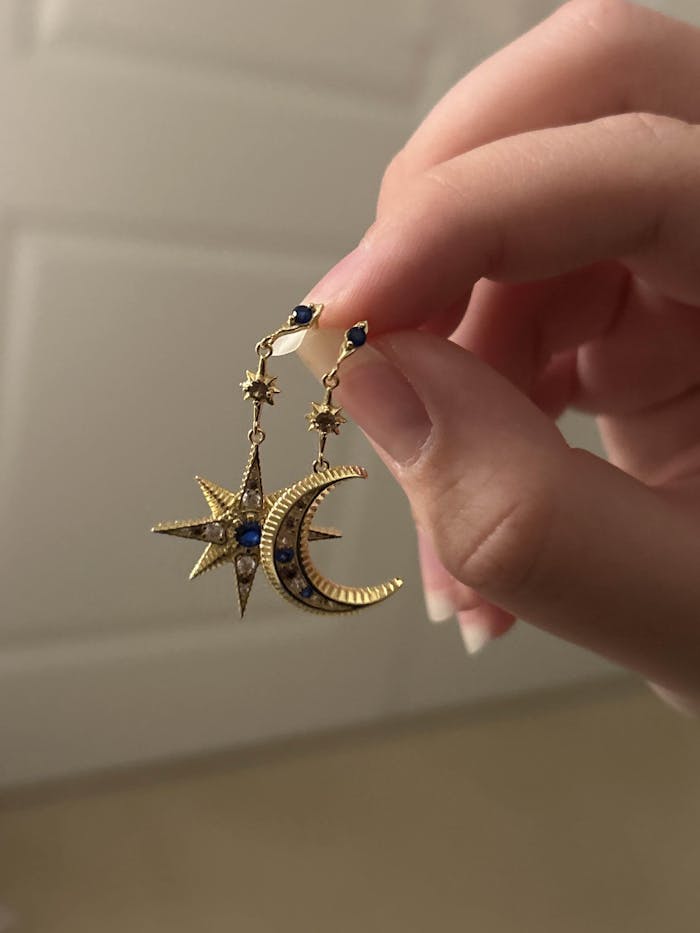 18K Gold Vermeil Moon Star Color Gem Earrings