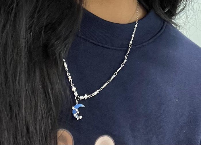 Platinum Plated Moonstone Moon Star Necklace