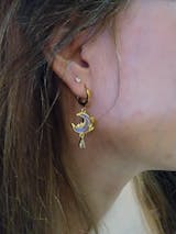 18K Real Gold Plated White Rose Moon Earrings