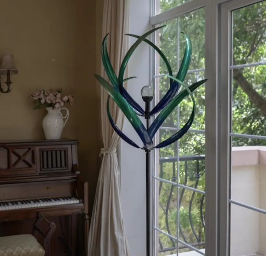 Dawn Magnolia Solar Wind Spinner, Metal Large Yard Sculpture