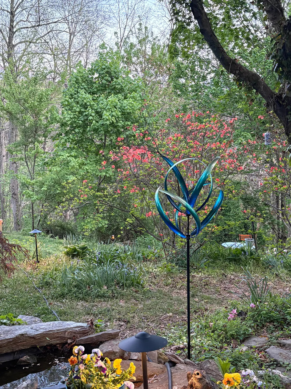 Dawn Magnolia Solar Wind Spinner, Metal Large Yard Sculpture