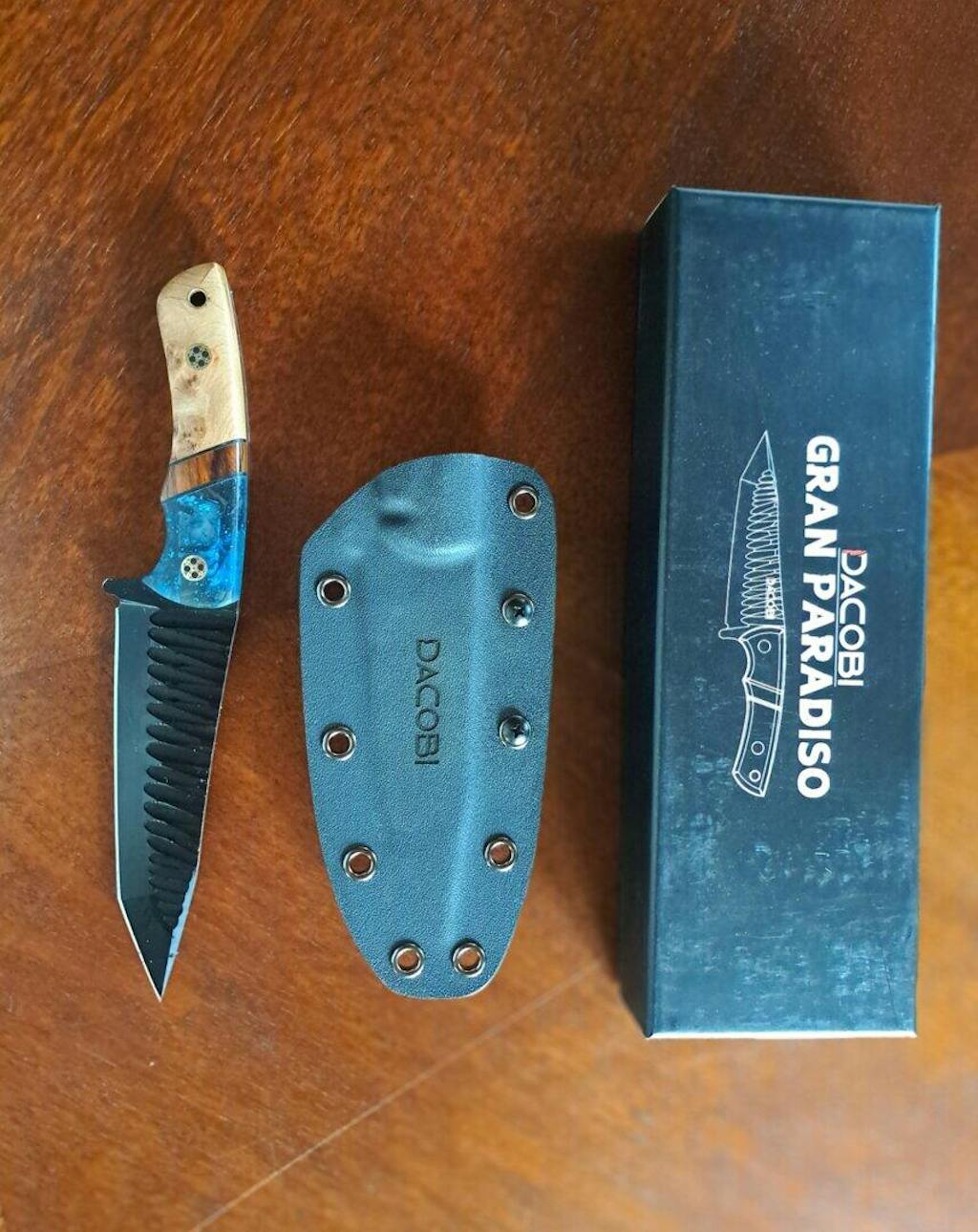 Nóż Gran Paradiso, stal D2, rękojeść z żywicy + pustynia z drewna żelaznego
