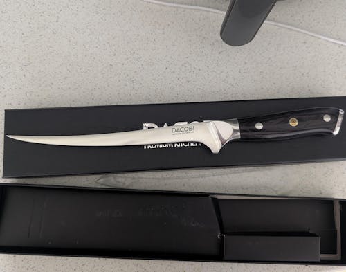 Cuțit de filetat, pentru filetat pește, lamă flexibilă, oțel german, mâner lemn pakka 20 cm (C10)