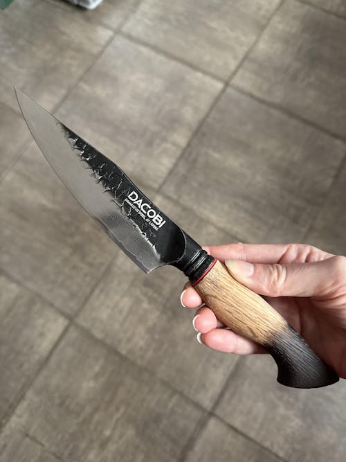 Cuțit universal cu mâner de stejar alb, oțel damasc, 14 cm (C63)