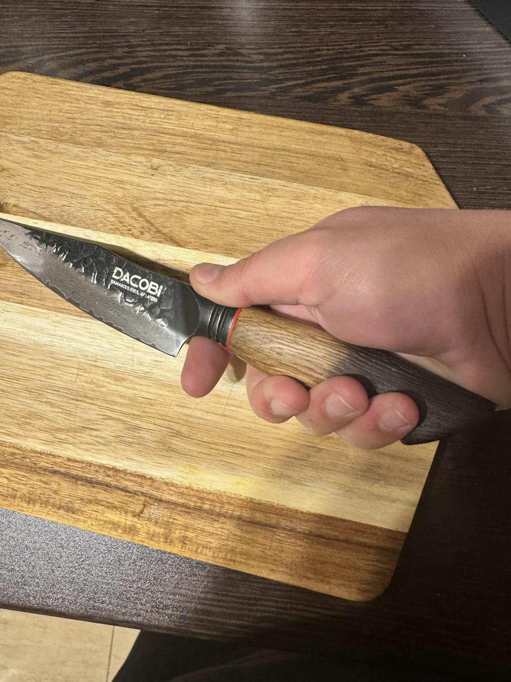 Cuțit universal cu mâner de stejar alb, oțel damasc, 14 cm (C63)