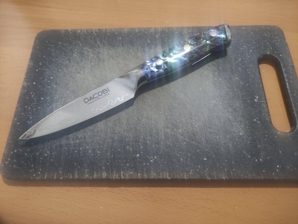 Nôž na lúpanie C21, Damašková oceľ, 9 cm