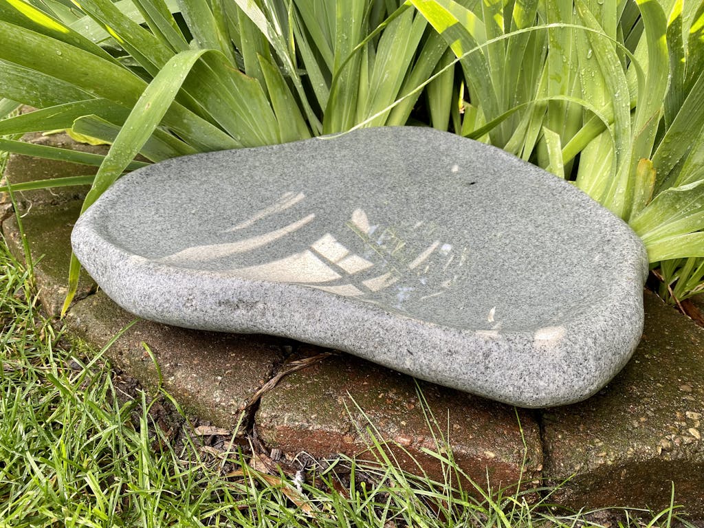 Handmade Quarried Granite Bird Bath Dances With Stone
