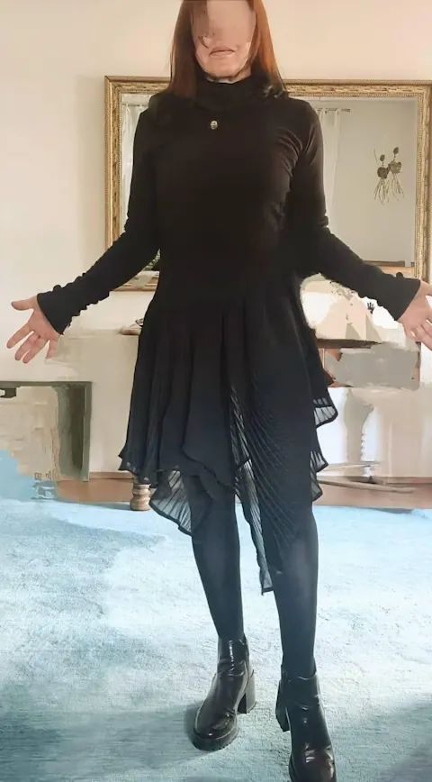 Black Tunic Sweater - Long Turtleneck Asymmetrical High Low Draped Top