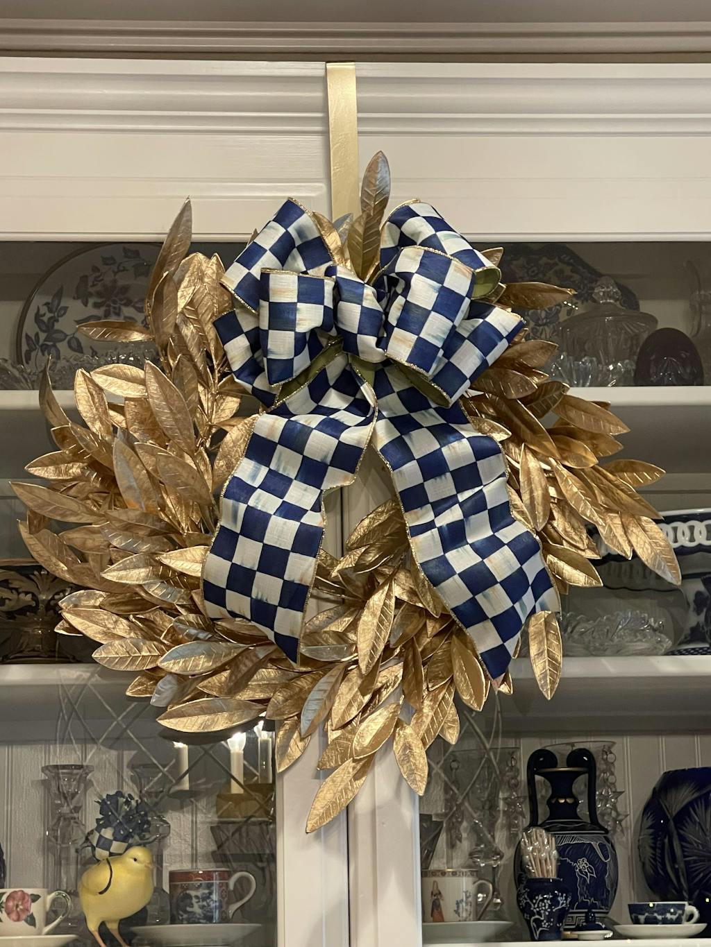 Antiqued Gold Bay Leaf Christmas Holiday Front Door Wreath Darby