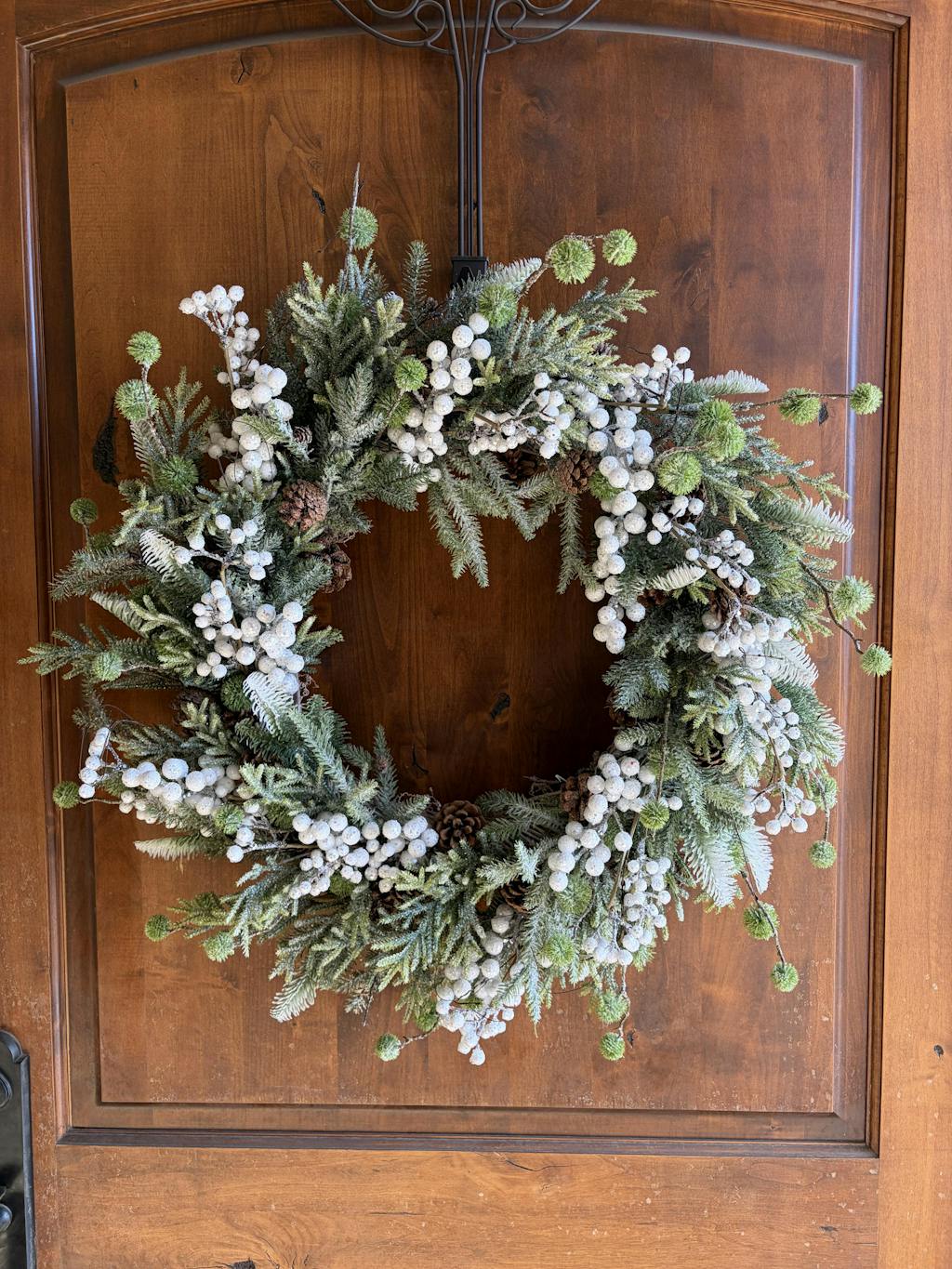 White Sugar Berry, Pinecone & Winter Greenery Christmas Front Door Wreath - Available in 2 Sizes