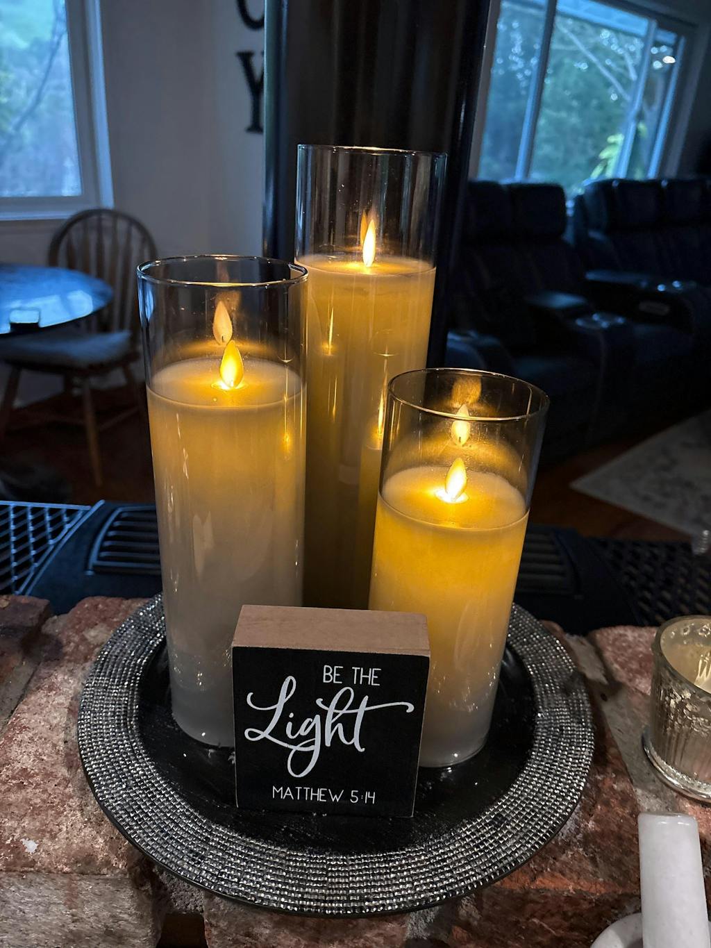 Tall Moving Flameless LED Smokey Glass Pillar Candles with Remote- Set of 3