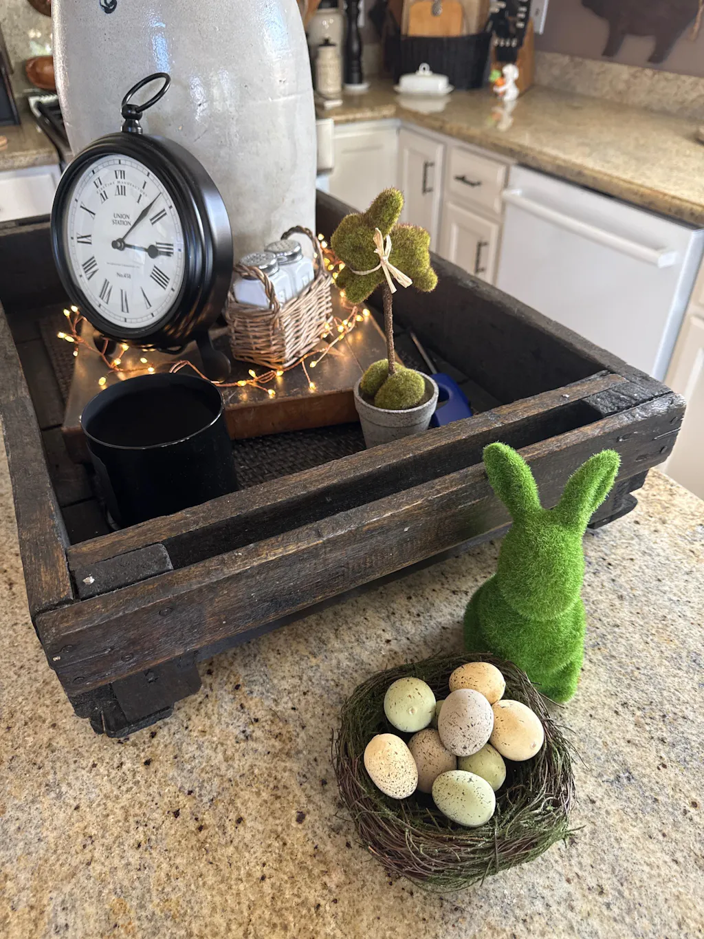 Moss Covered Standing Bunny Rabbits Easter Tabletop Decor - Set of 2