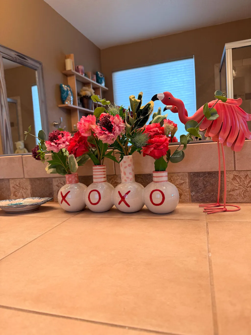 A Little XOXO - Fuchsia Lisianthus, Scabiosa & Helleborus with Mixed Greenery & Thistles in Love Note Budvase Spring Arrangement