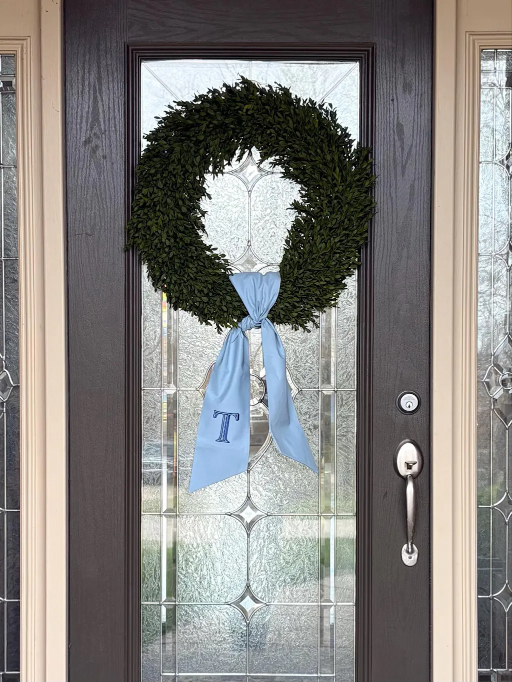 Small Realistic English Boxwood Leaf Front Door Wreath – 14" Everyday All Season Greenery