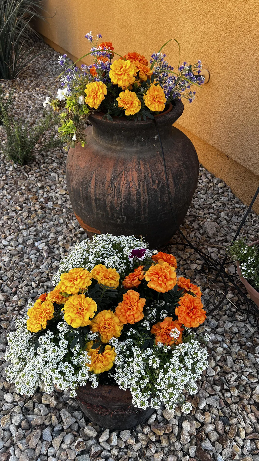 Yellow Silk Marigold Blooms Faux Bush Stem Bouquet - 12"