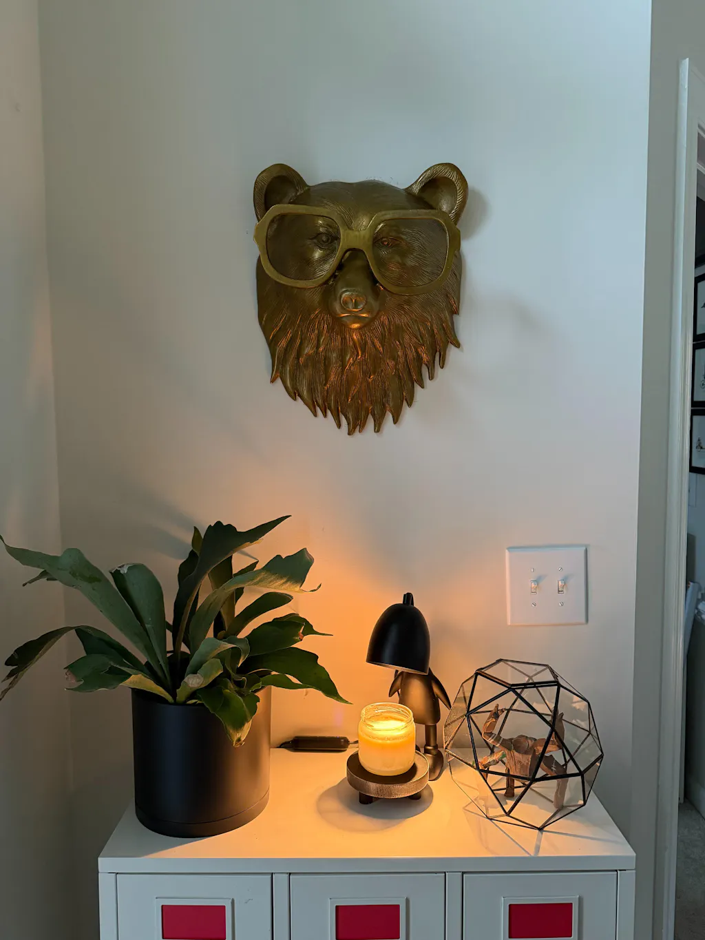 Eric + Eloise Collection - Beatrice the Bear with Glasses Bronzed Aluminum Hanging Wall Mount