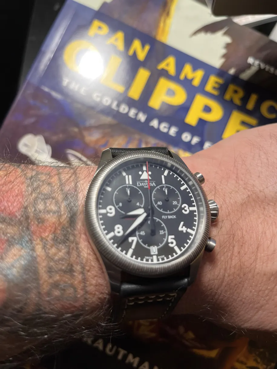 Aviator Fly Back Quartz Chronograph Black Men's Pilot Watch