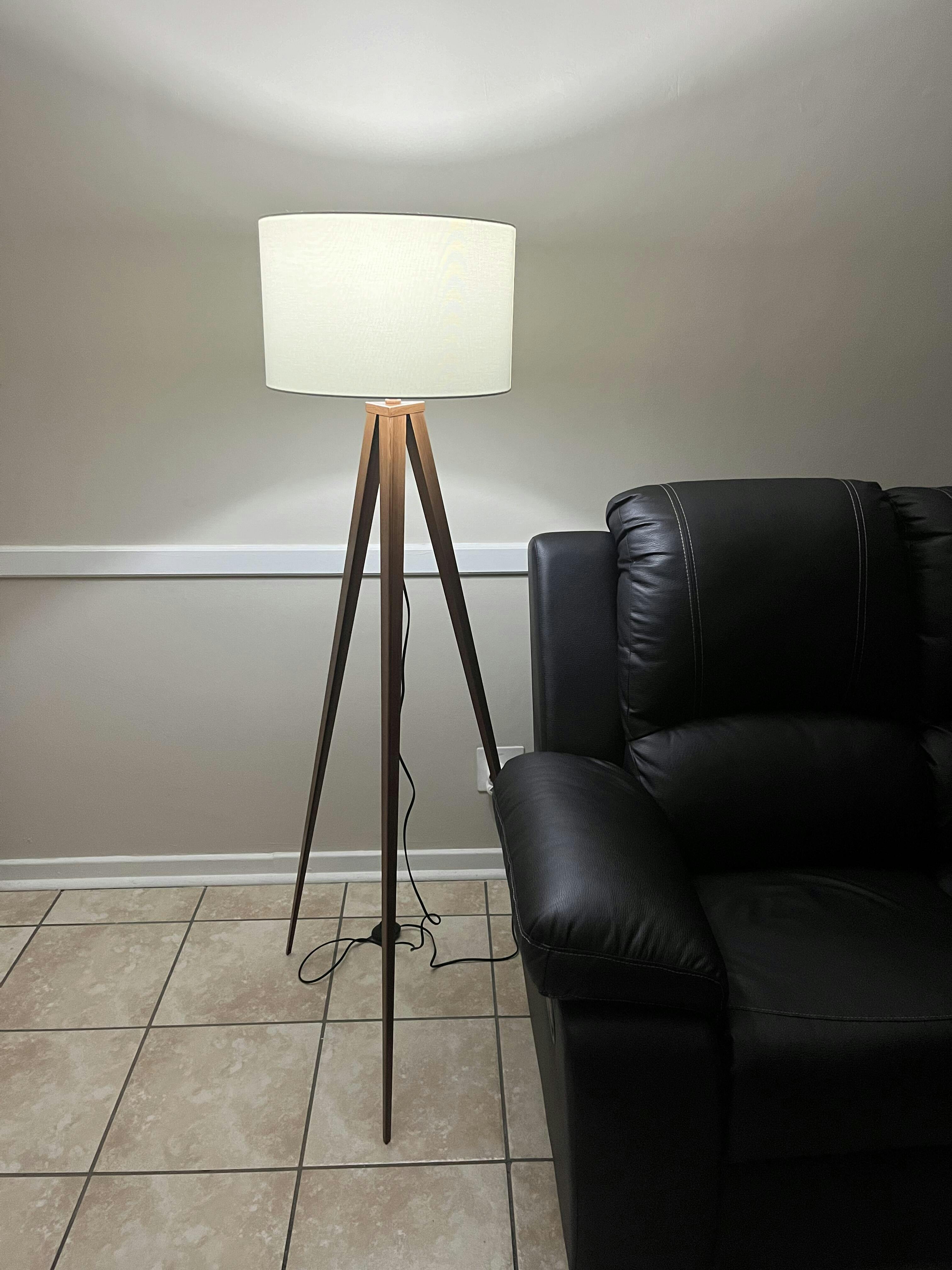 Decofurn Lamp Floorbrown Metal Tripodwhite Shade 153cm Decofurn