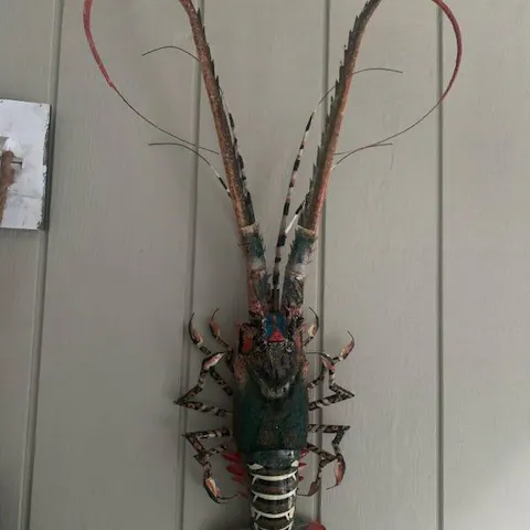 37-Inch Handmade Bamboo Lobster Model for Wall Decoration/Colorful Coastal Maritime–Style Wall Art Decor
