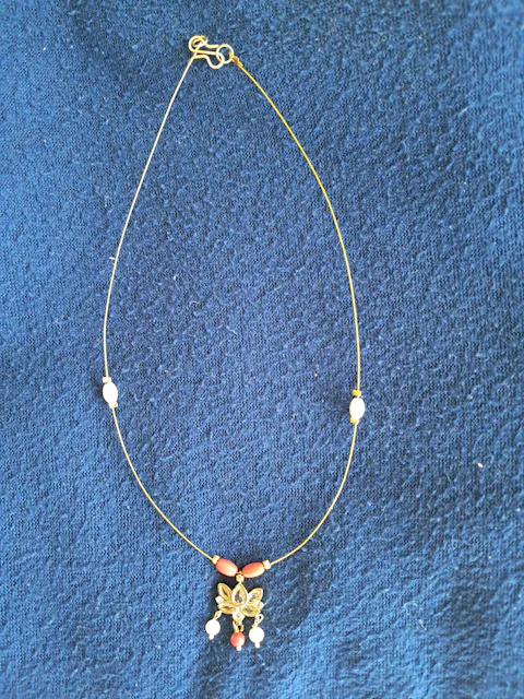 Coral and pearl lotus pendant invisible chain