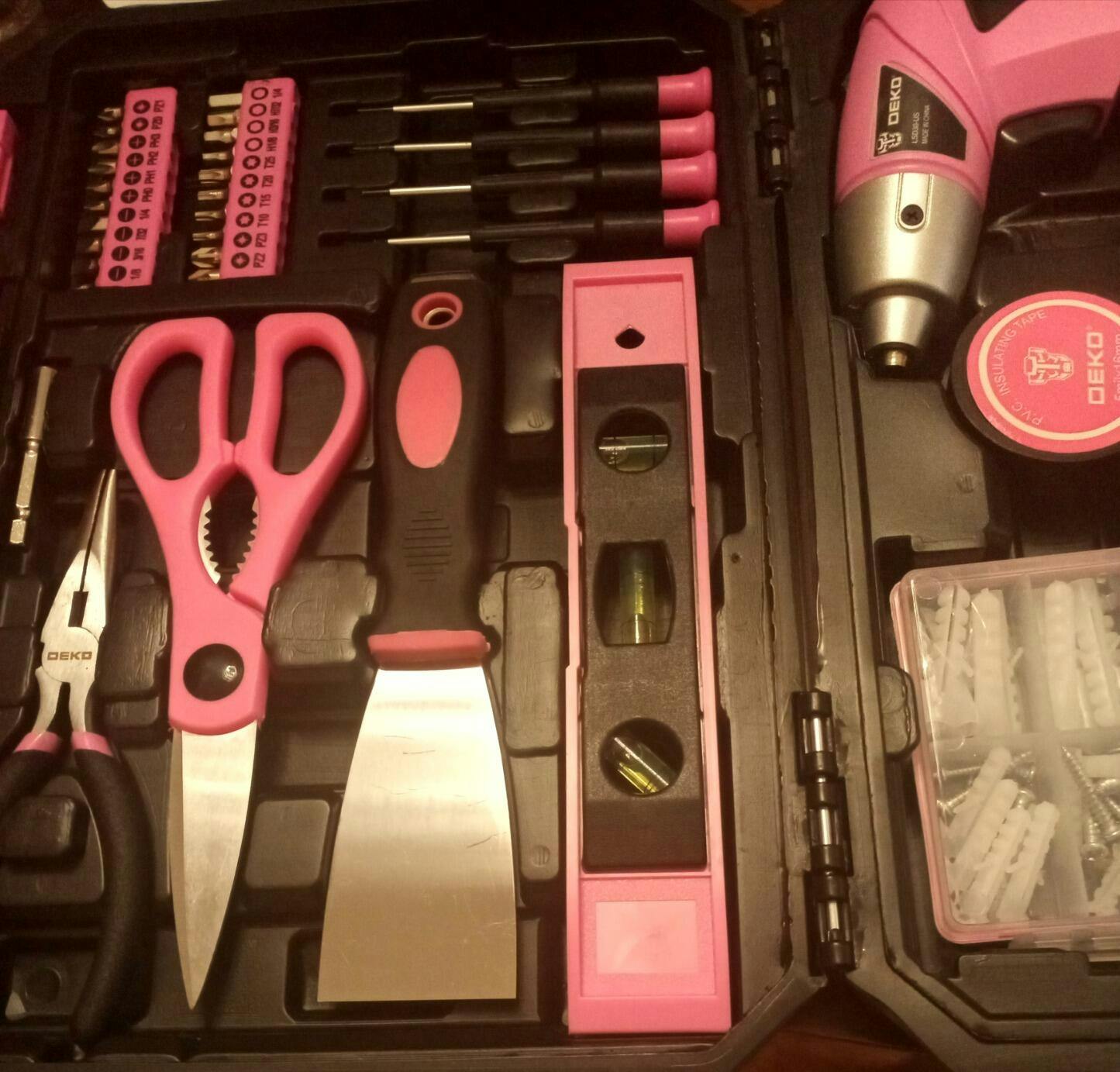 Pink Hand Tool Kit For Women With 3.6V Screwdriver 98-Piece – DEKO Tools