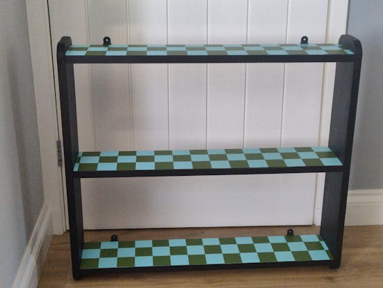 Sticky Back Plastic - Aqua & Green Checkered Vinyl Wrap for Furniture