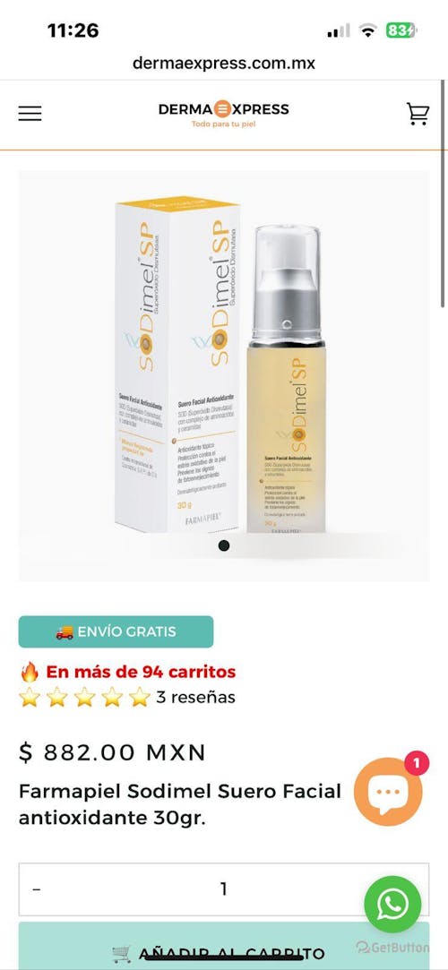 Farmapiel Sodimel Suero Facial antioxidante 30gr.