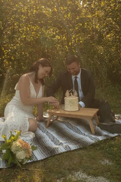 Rustic Silhouette Wedding Cake Topper | Scenic Outdoor Camping Bride & Groom | Custom Cake Topper