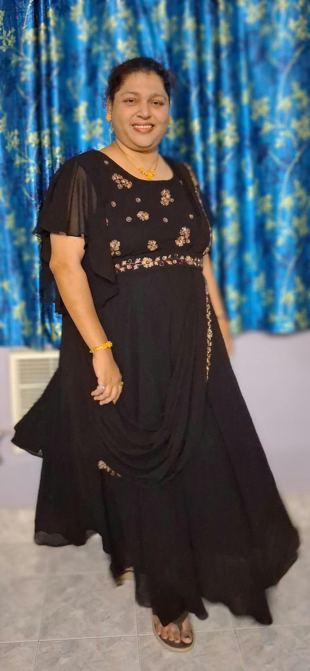 Plus Size Chandni Raatein Black Drape Saree Gown