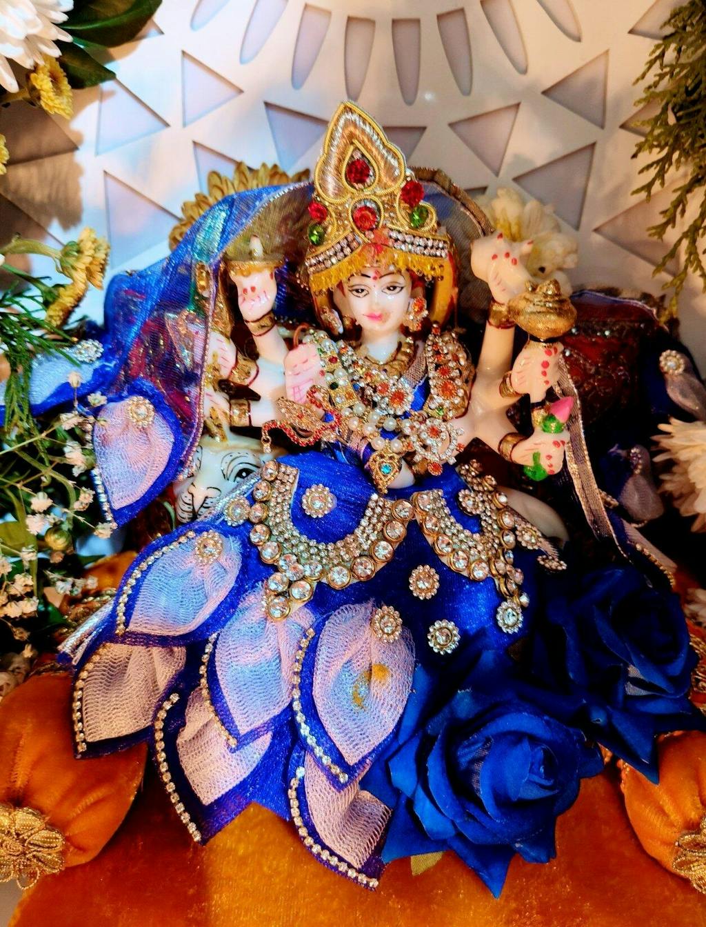 Mata Rani Blue Rose Lehenga, choli & Duppatta- 3 piece set