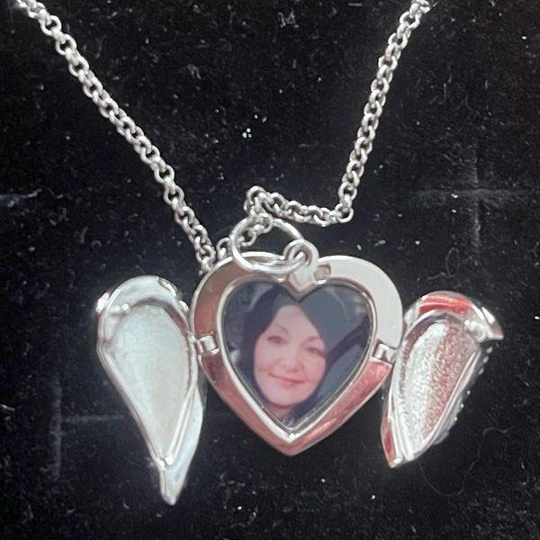 Custom Angel Wings Heart Photo Locket Necklace